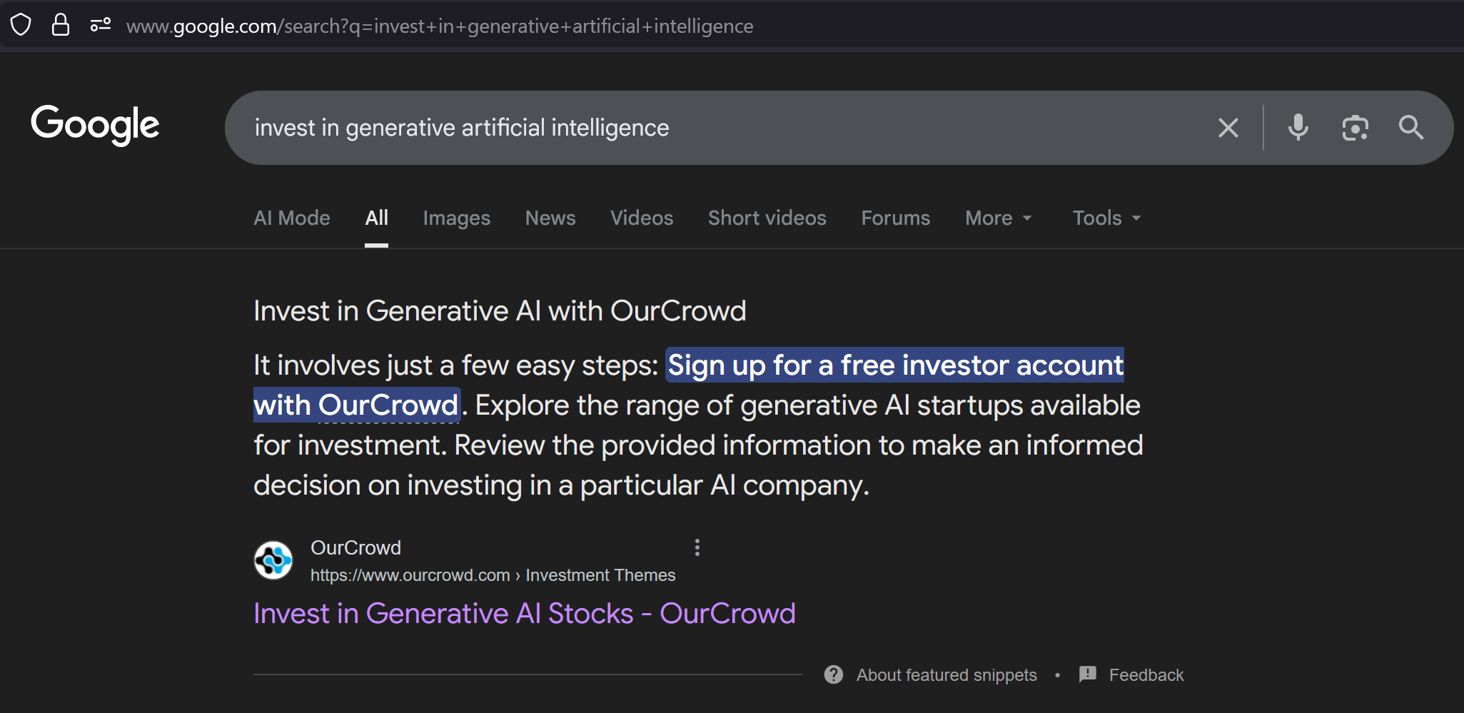 OurCrowd #1 for invest in generative artificial intelligence