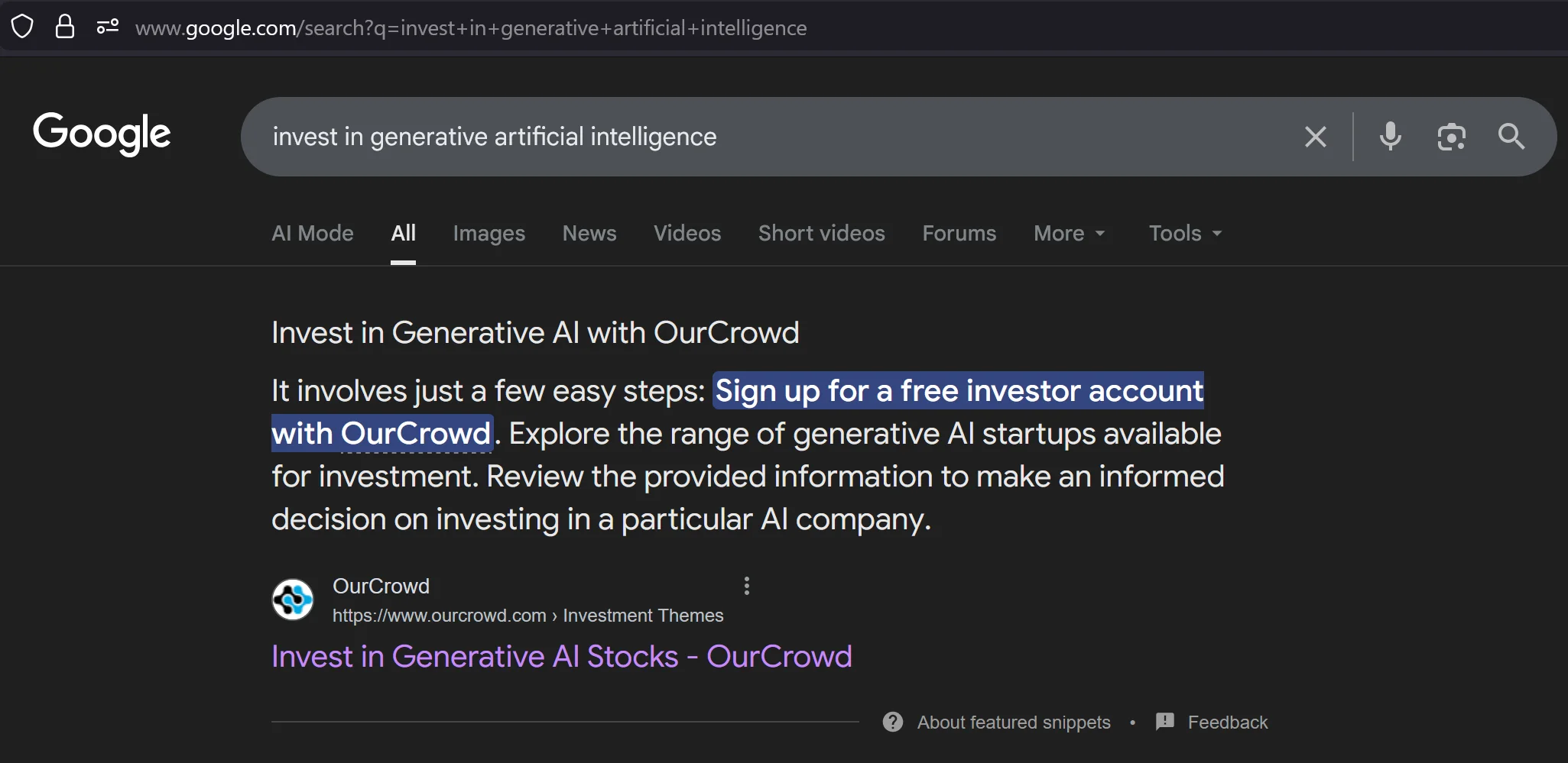 OurCrowd #1 for invest in generative artificial intelligence