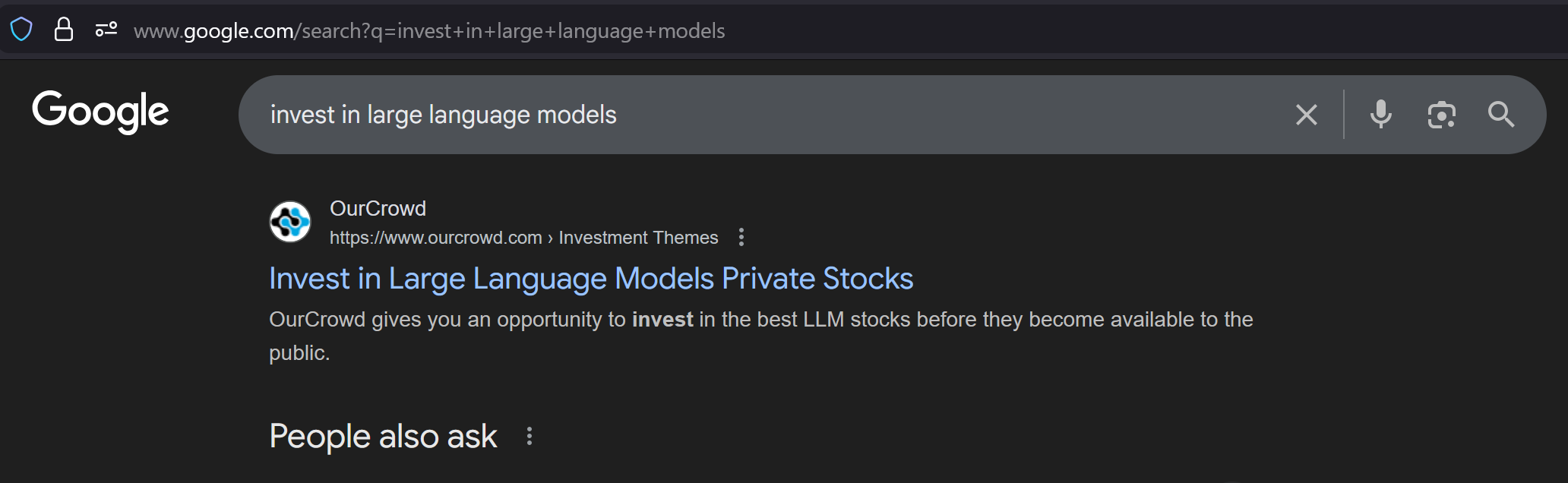 OurCrowd #1 for invest in large language models