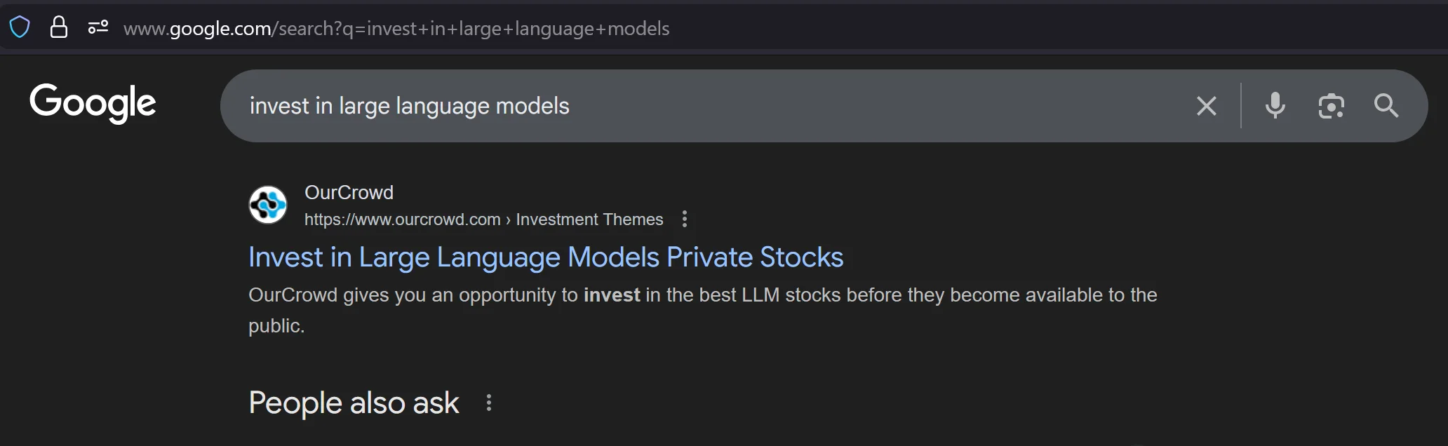 OurCrowd #1 for invest in large language models