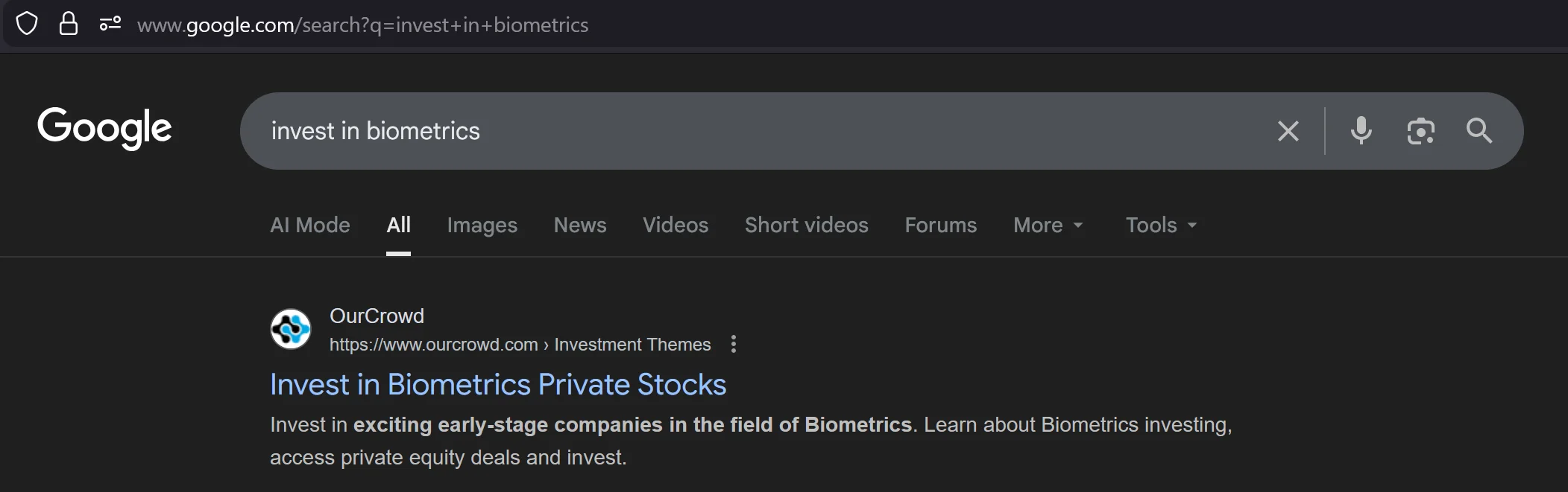 OurCrowd #1 for invest in biometrics