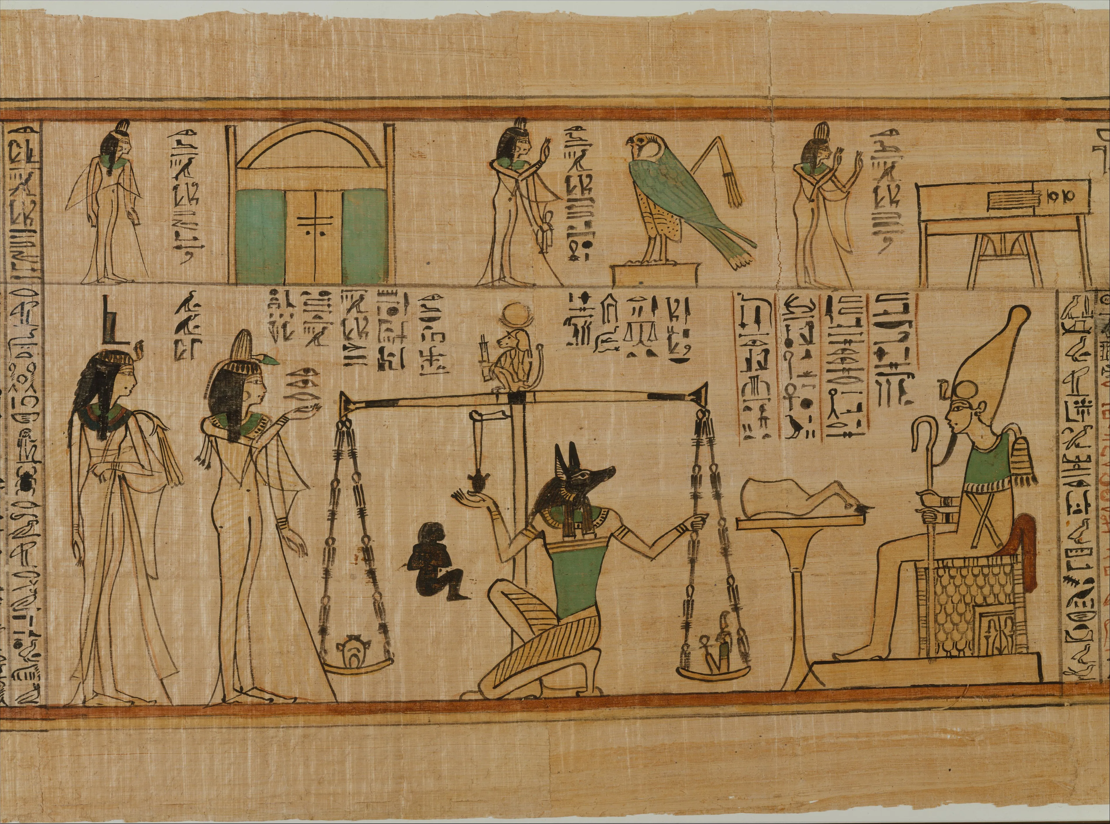 Egyptian Book of the Dead papyrus showing hieroglyphic text and figures, ca. 1070-945 BCE