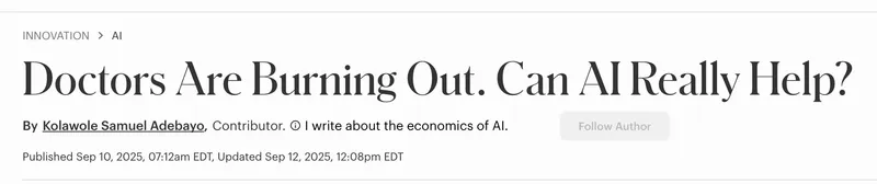 Forbes - Doctors Burnout and AI