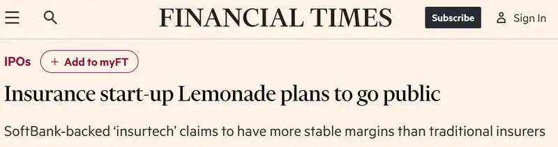 Financial Times - Lemonade IPO