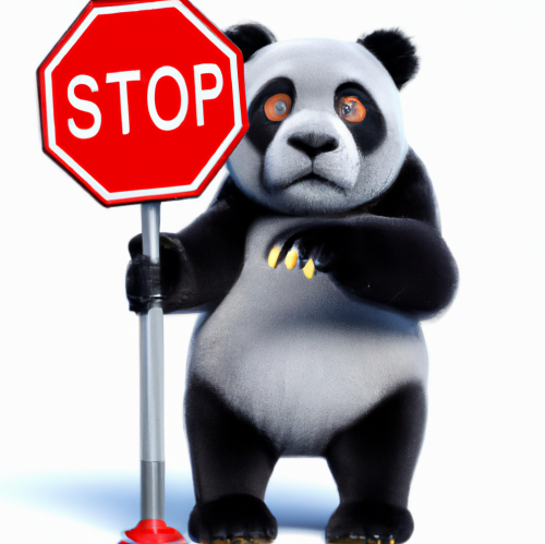 Panda bear holding a stop sign